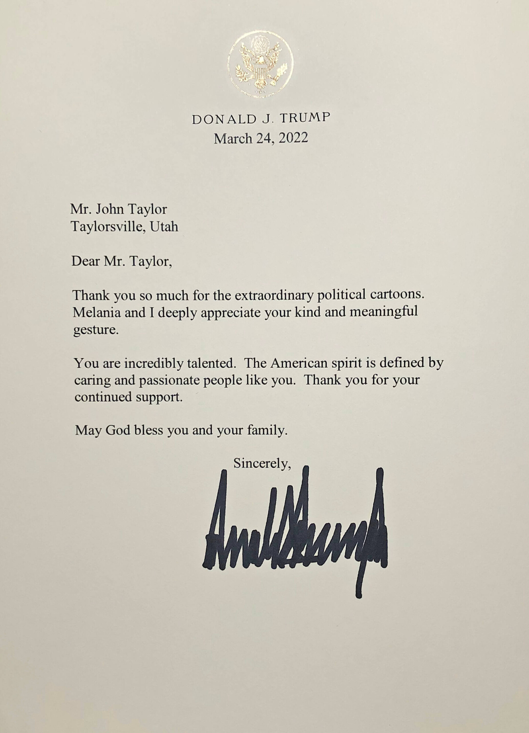 Letter from President Trump – 3-24-22 Letter from President Trump - 3-24-22