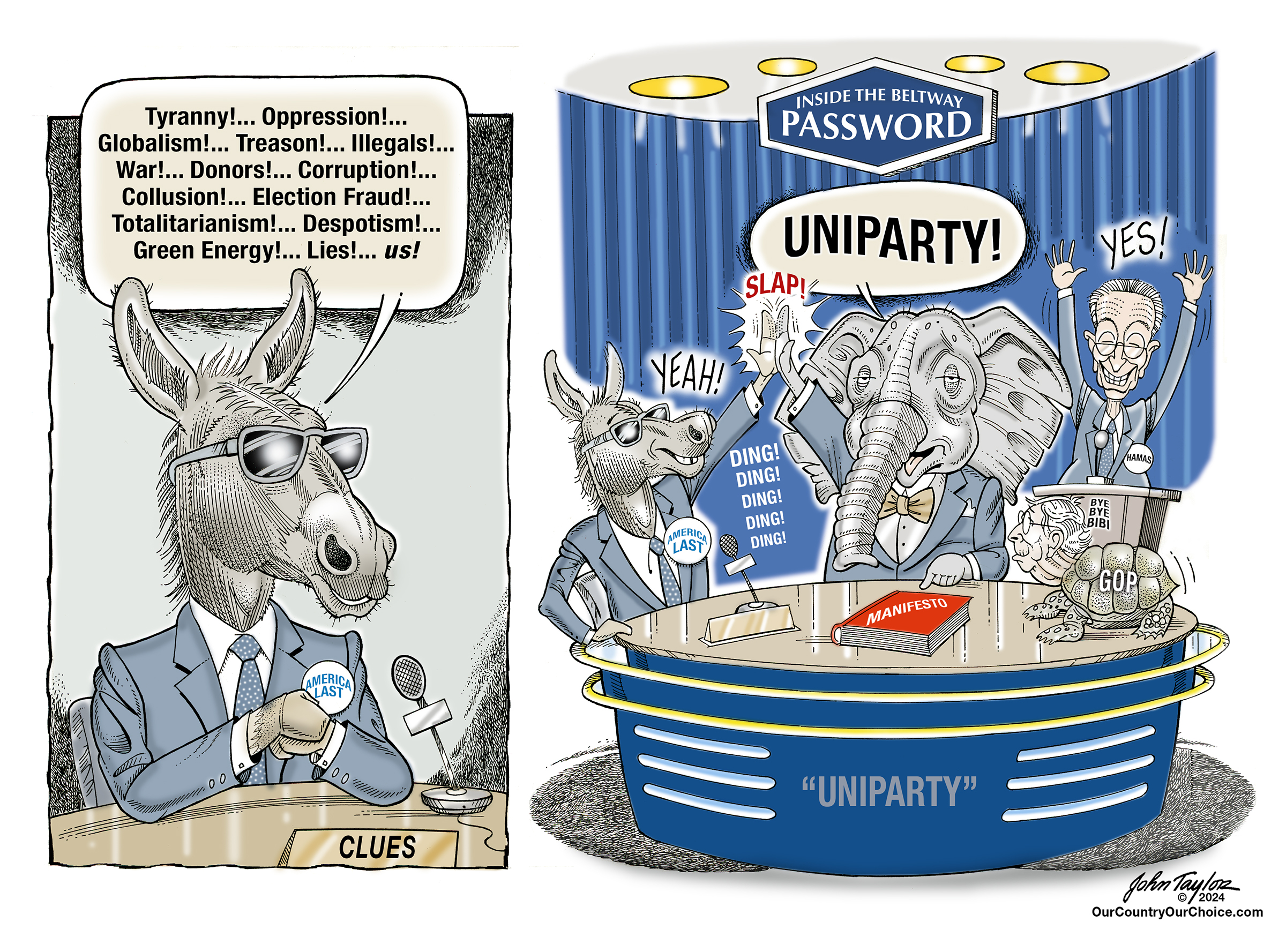 Uniparty Password Game – Democrats and Republicans collude together to control and destroy America.