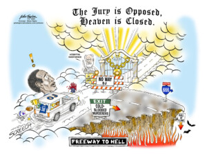 OJ Simpson obituary cartoon - Gone to Hell