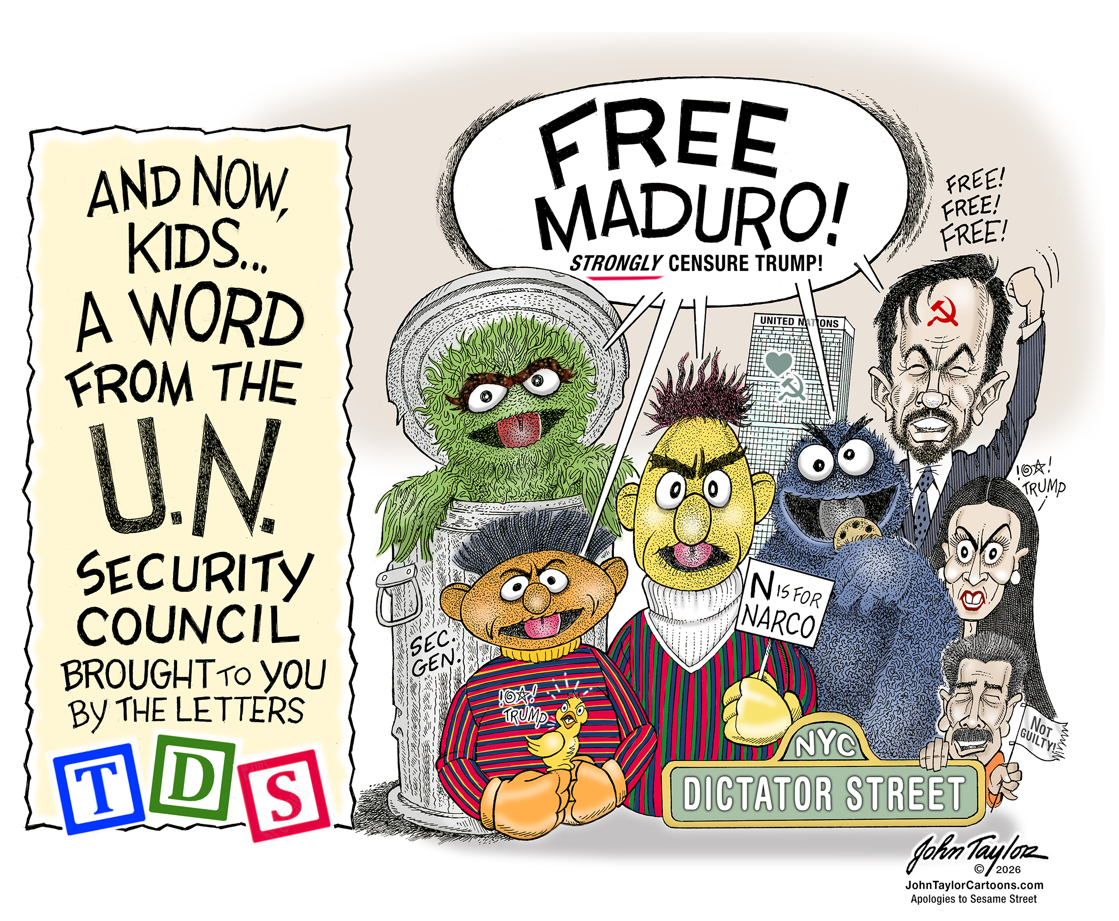 The United Nations wants to free narco-terrorist Nicolás Maduro. Cartoon by John Taylor.