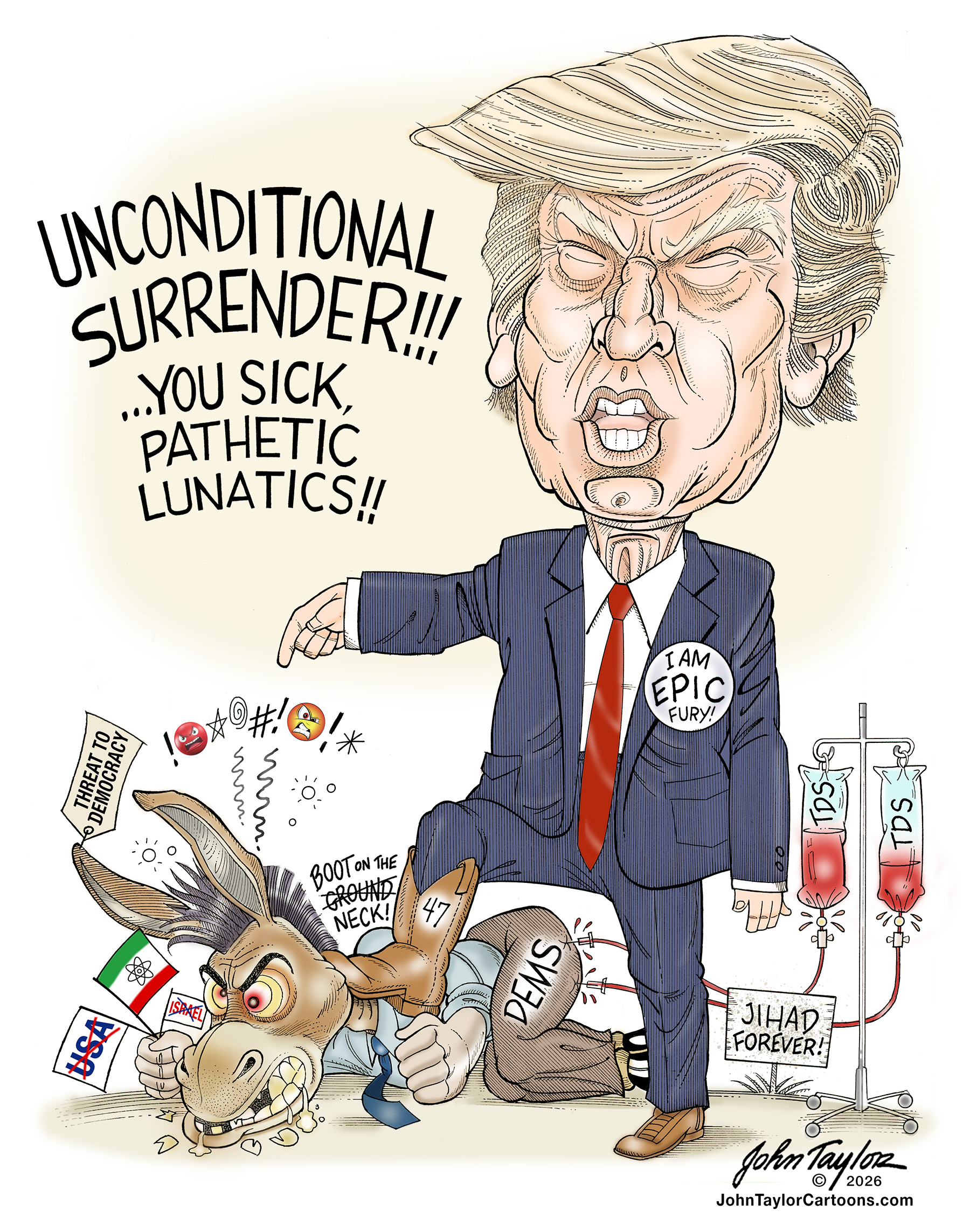 Unconditional Surrender of Democrats by Pres. Trump - Political Cartoon by John Taylor