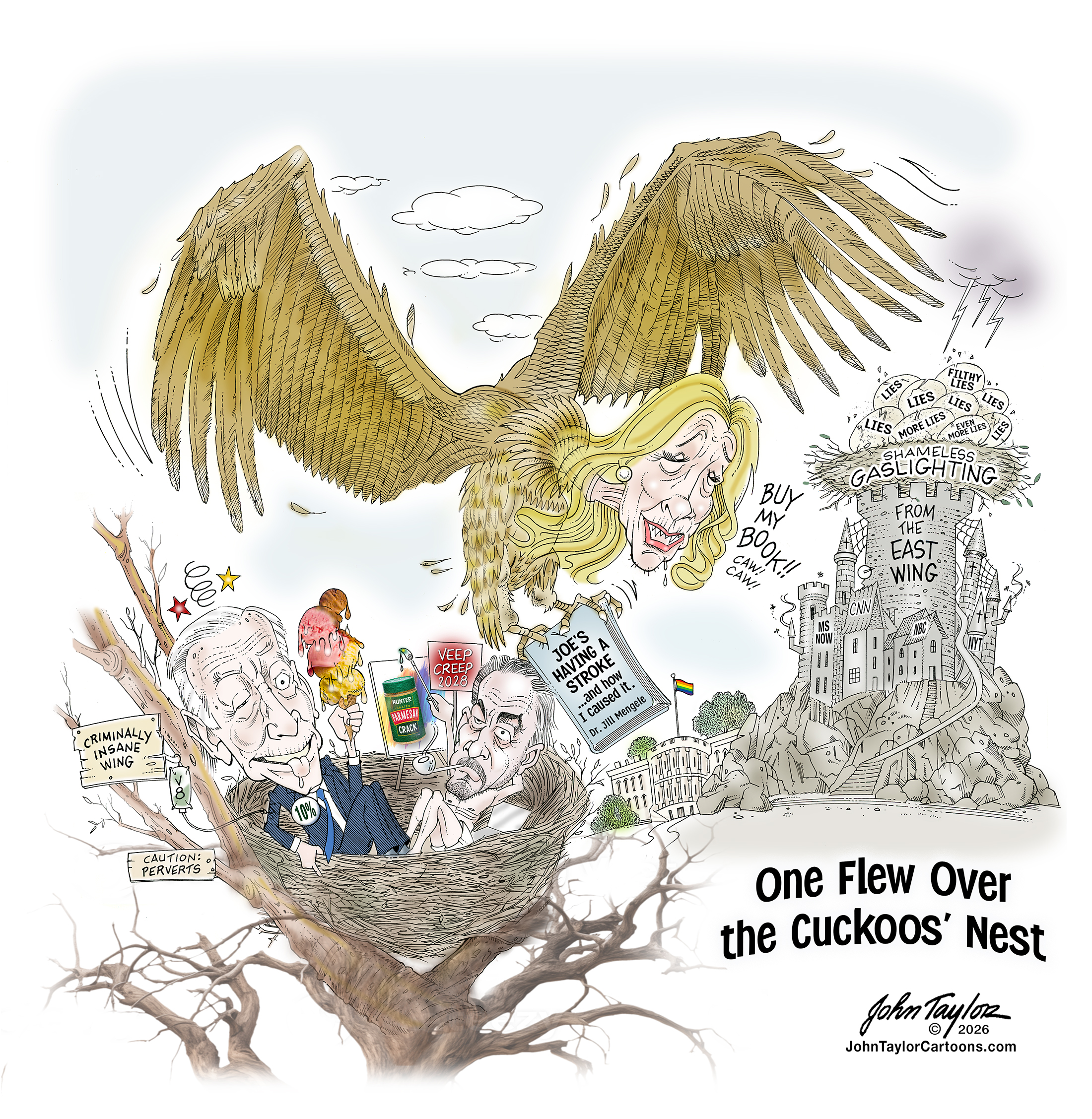 One Flew Over the Cuckoos' Nest - Jill Biden Book Tour (View from the East Wing) Political Cartoon by John Taylor.