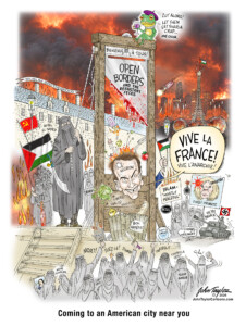 Micron Macron Editorial Cartoon - French Riots and Muslims - by John Taylor