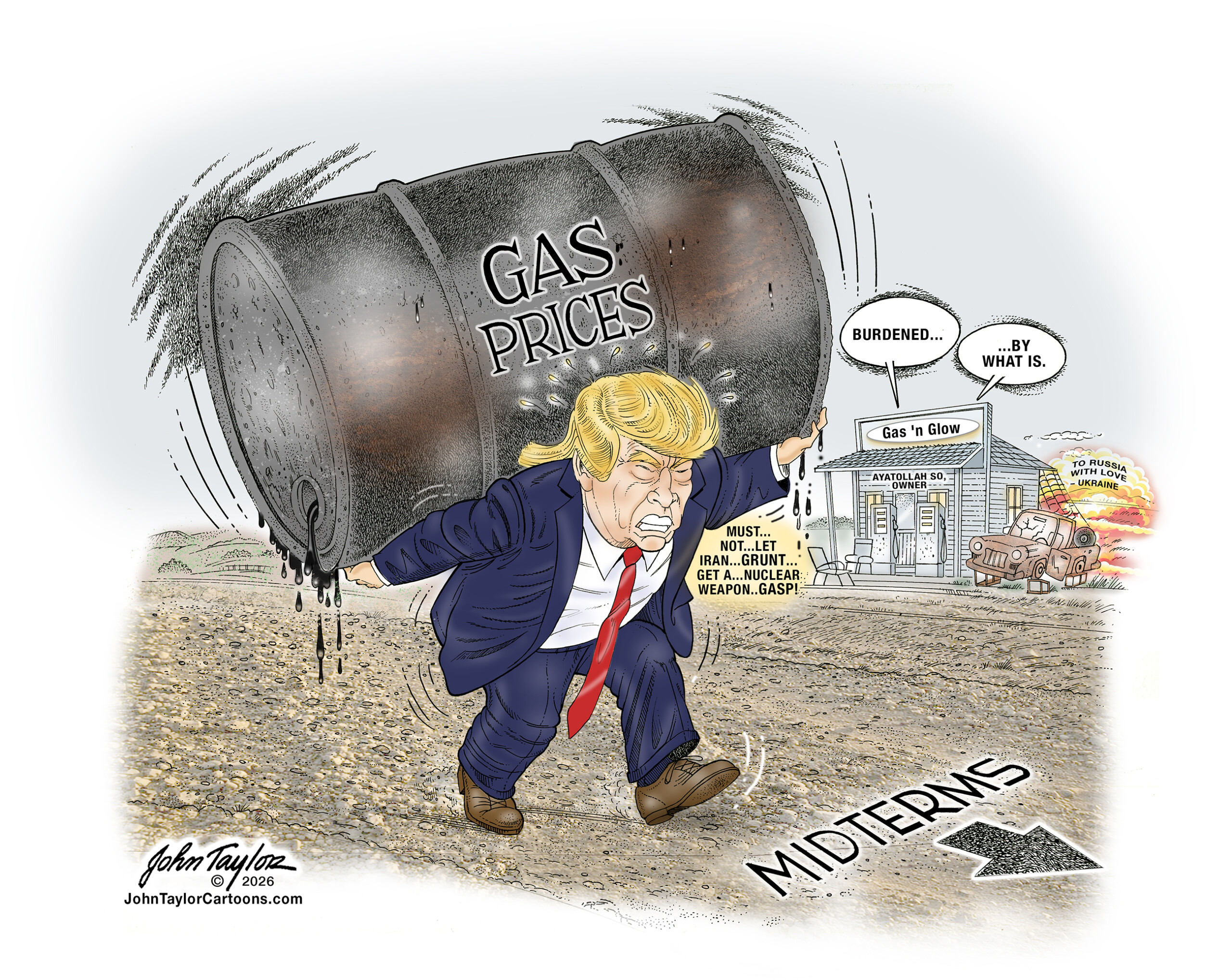 President Trump - Gas Price Burden Ahead of Midterm Elections - Editorial Cartoon by John Taylor